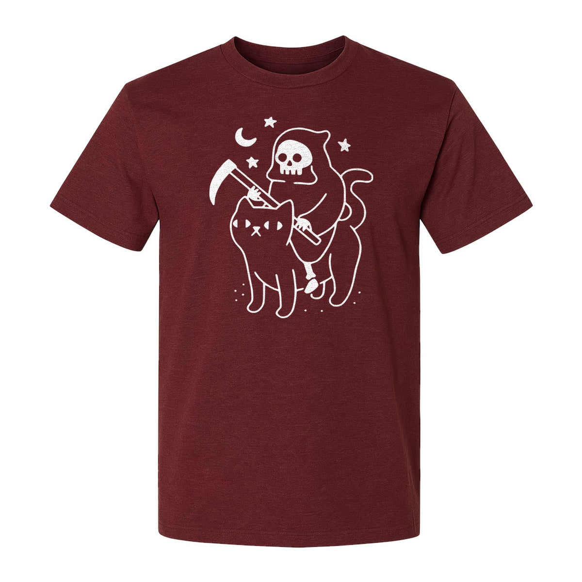 Grim Reaper Halloween T-Shirt, Riding Black Cat Spooky Gothic Costume Graphic