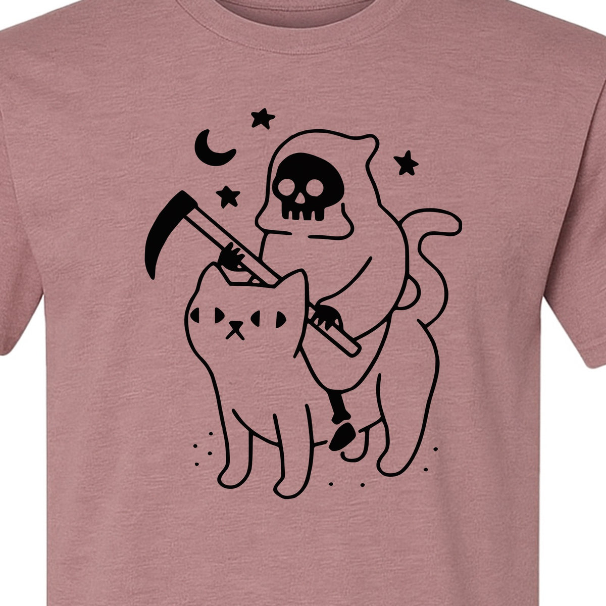 Grim Reaper Halloween T-Shirt, Riding Black Cat Spooky Gothic Costume Graphic