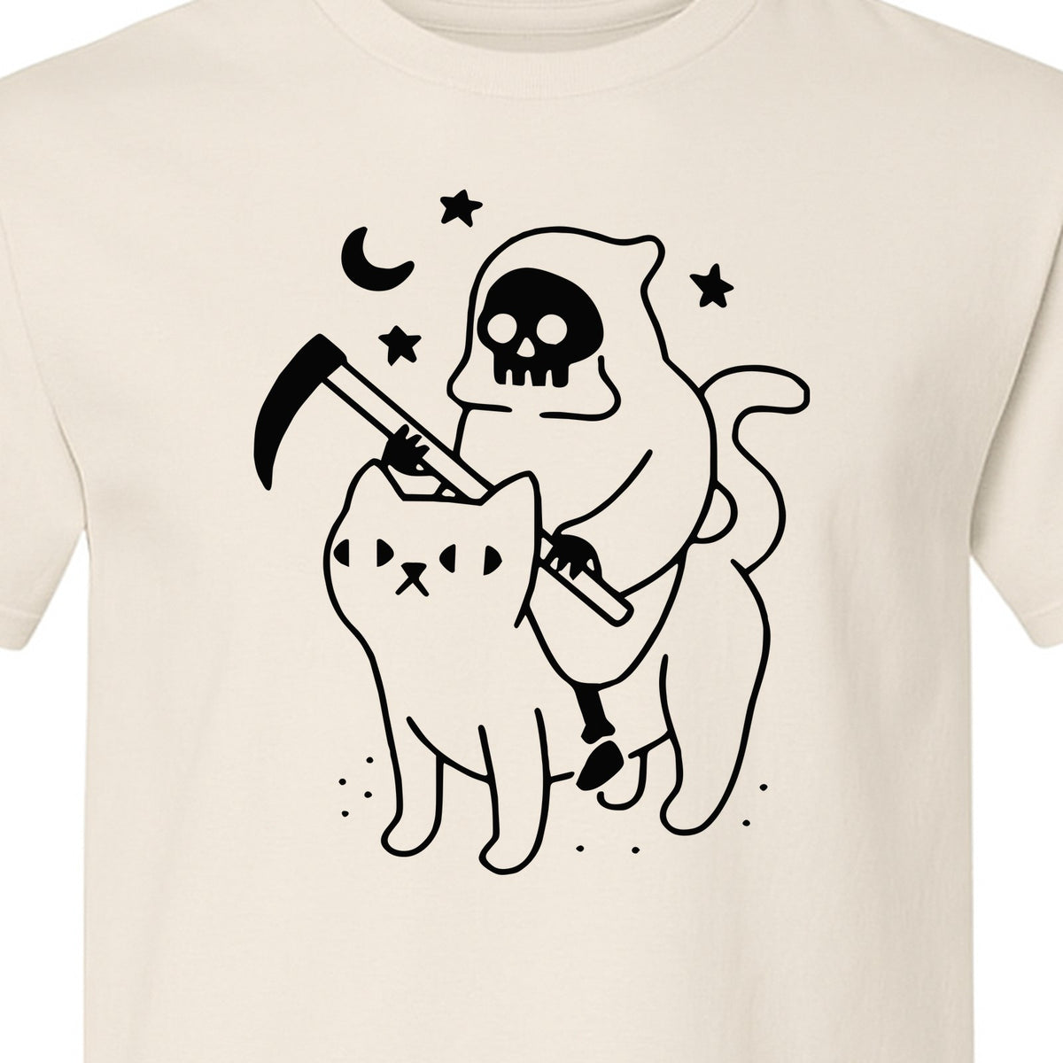 Grim Reaper Halloween T-Shirt, Riding Black Cat Spooky Gothic Costume Graphic