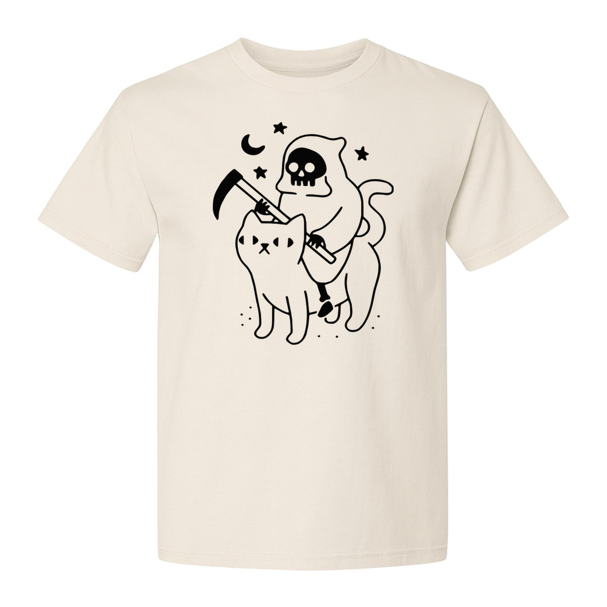 Grim Reaper Halloween T-Shirt, Riding Black Cat Spooky Gothic Costume Graphic