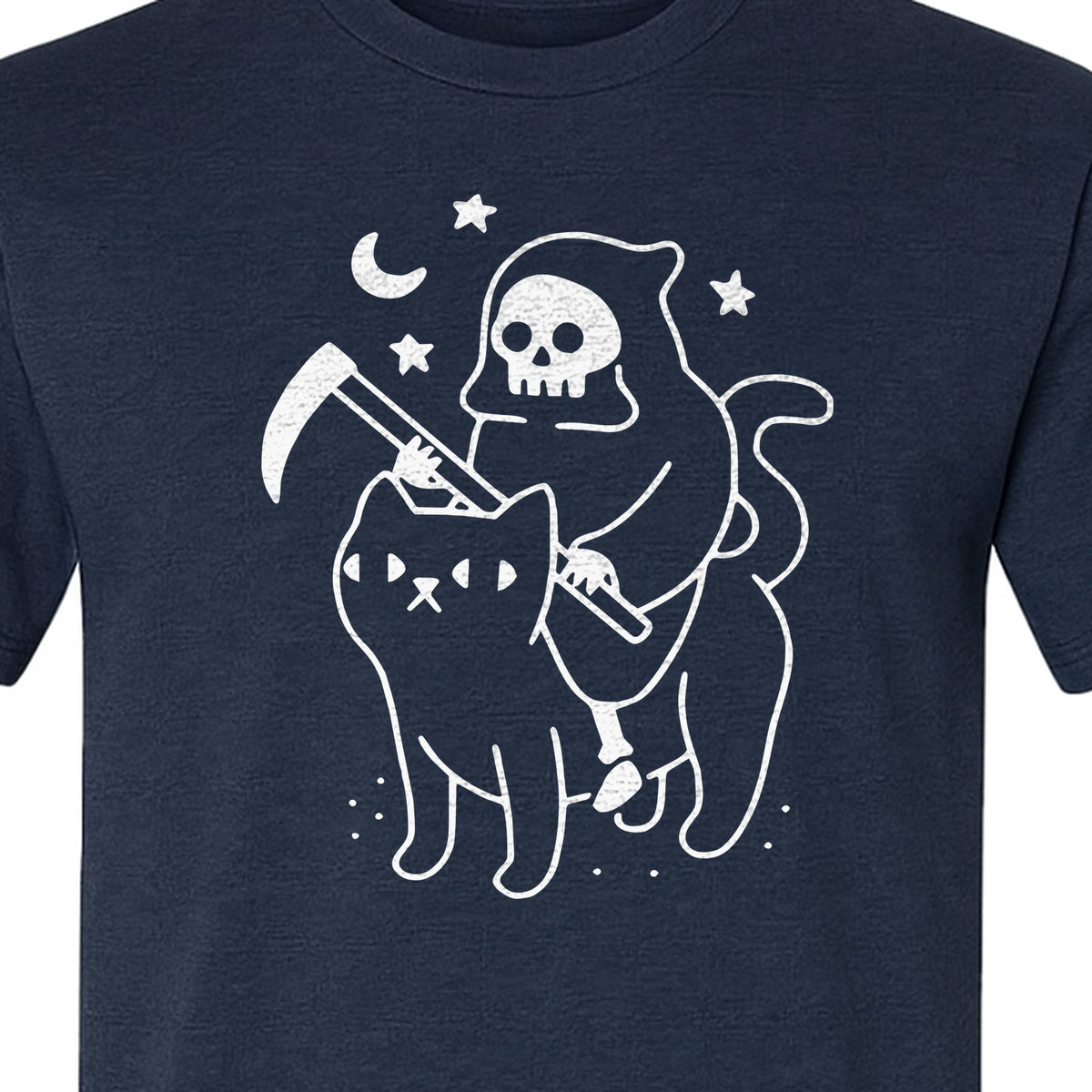 Grim Reaper Halloween T-Shirt, Riding Black Cat Spooky Gothic Costume Graphic