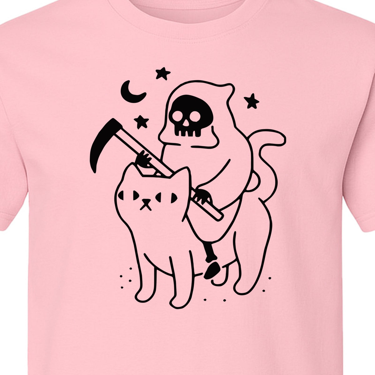 Grim Reaper Halloween T-Shirt, Riding Black Cat Spooky Gothic Costume Graphic