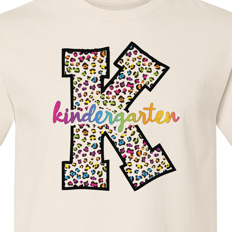 Kindergarten Teacher T-Shirt, Leopard Print K Initial Design for Back to School