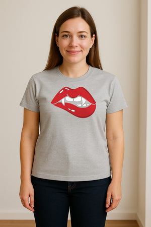 Vampire Lips T-Shirt, Spooky Fang Graphic for Halloween Parties and Gothic Style Fans