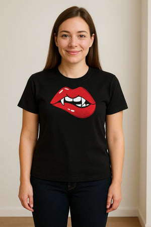 Vampire Lips T-Shirt, Spooky Fang Graphic for Halloween Parties and Gothic Style Fans