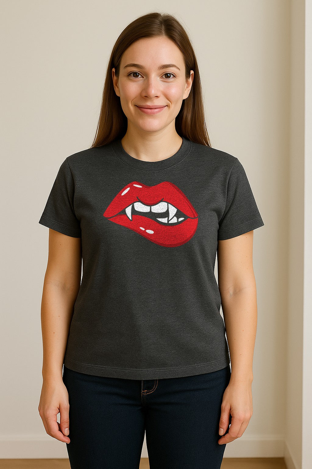 Vampire Lips T-Shirt, Spooky Fang Graphic for Halloween Parties and Gothic Style Fans