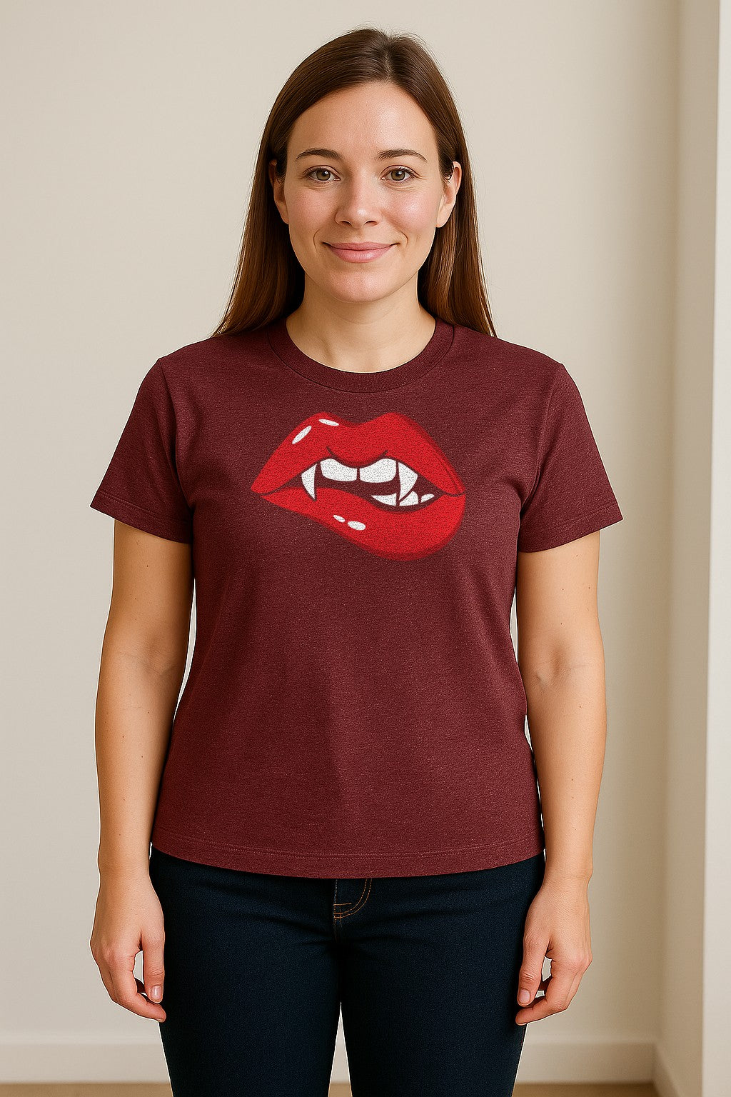 Vampire Lips T-Shirt, Spooky Fang Graphic for Halloween Parties and Gothic Style Fans