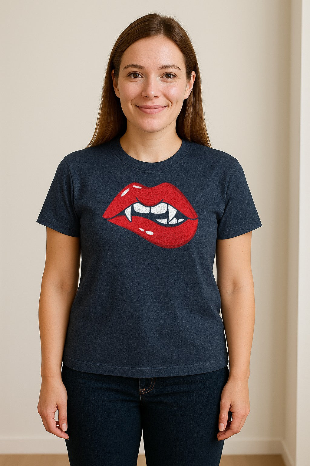 Vampire Lips T-Shirt, Spooky Fang Graphic for Halloween Parties and Gothic Style Fans