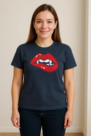 Vampire Lips T-Shirt, Spooky Fang Graphic for Halloween Parties and Gothic Style Fans