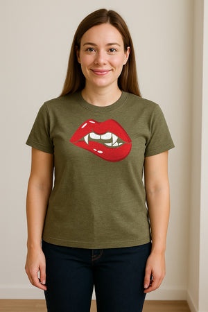 Vampire Lips T-Shirt, Spooky Fang Graphic for Halloween Parties and Gothic Style Fans