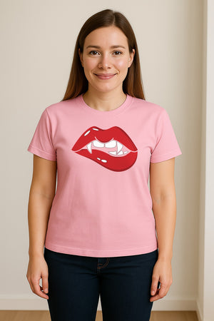Vampire Lips T-Shirt, Spooky Fang Graphic for Halloween Parties and Gothic Style Fans