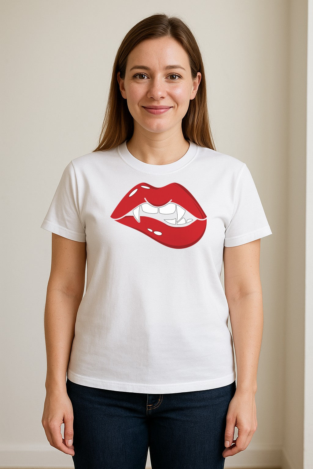 Vampire Lips T-Shirt, Spooky Fang Graphic for Halloween Parties and Gothic Style Fans