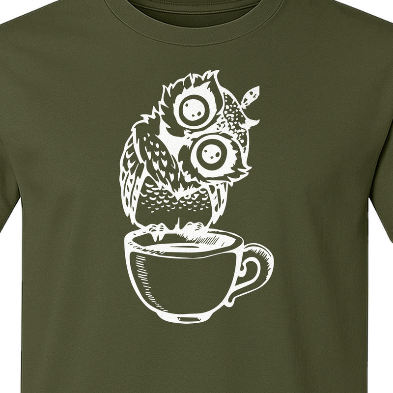 Coffee Owl T-Shirt, Night Shift Study Graphic for Caffeine Lovers, Students and Readers