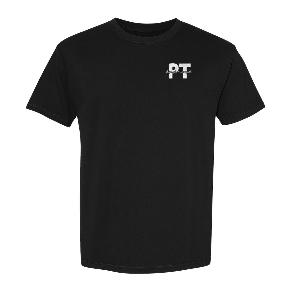 Physical Therapist PT T-Shirt, Small Left Chest Typography for Therapy Professionals