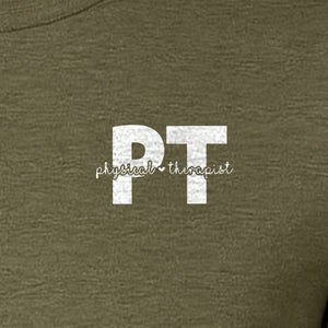 Physical Therapist PT T-Shirt, Small Left Chest Typography for Therapy Professionals