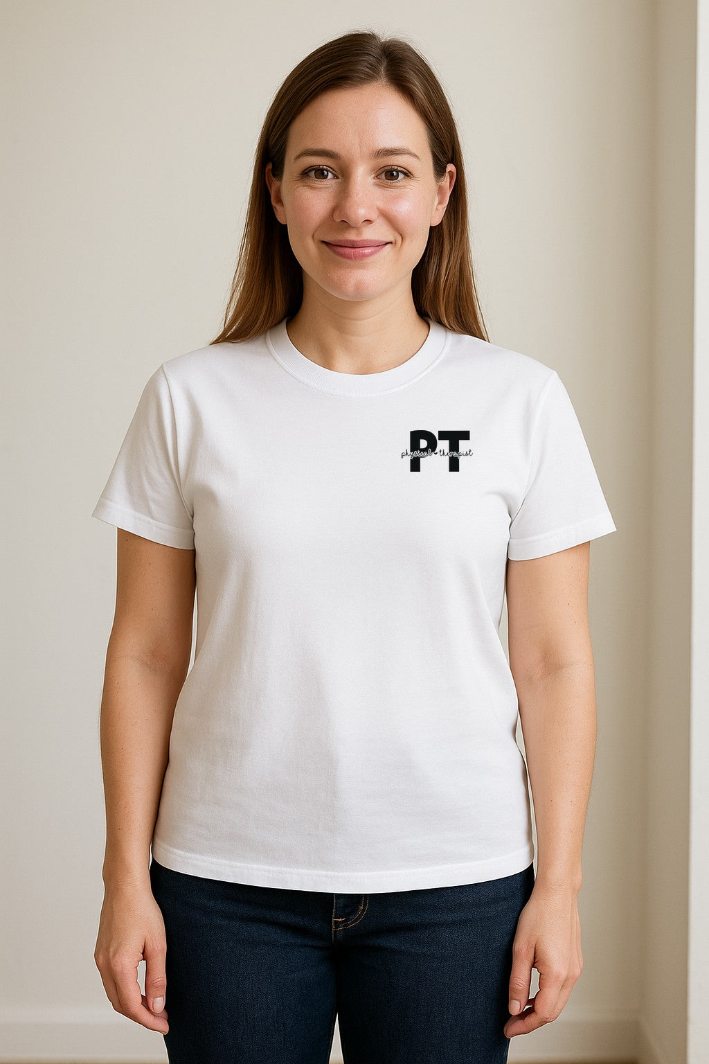 Physical Therapist PT T-Shirt, Small Left Chest Typography for Therapy Professionals