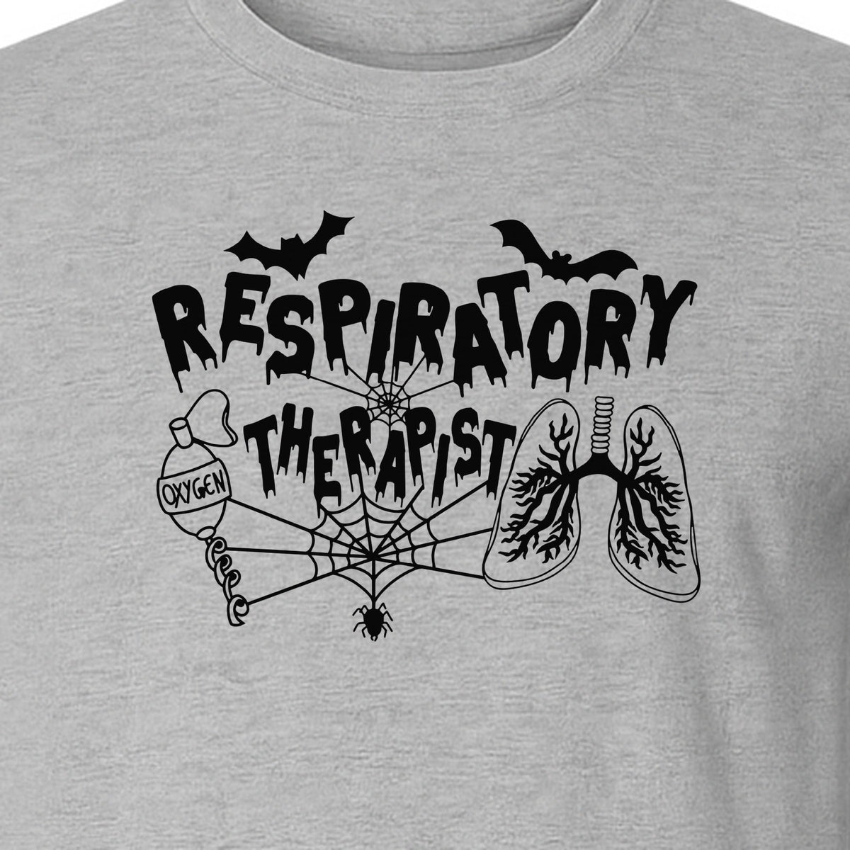 Respiratory Therapist T-Shirt, Spooky Halloween Lungs, Oxygen Tank and Spiderweb Graphic