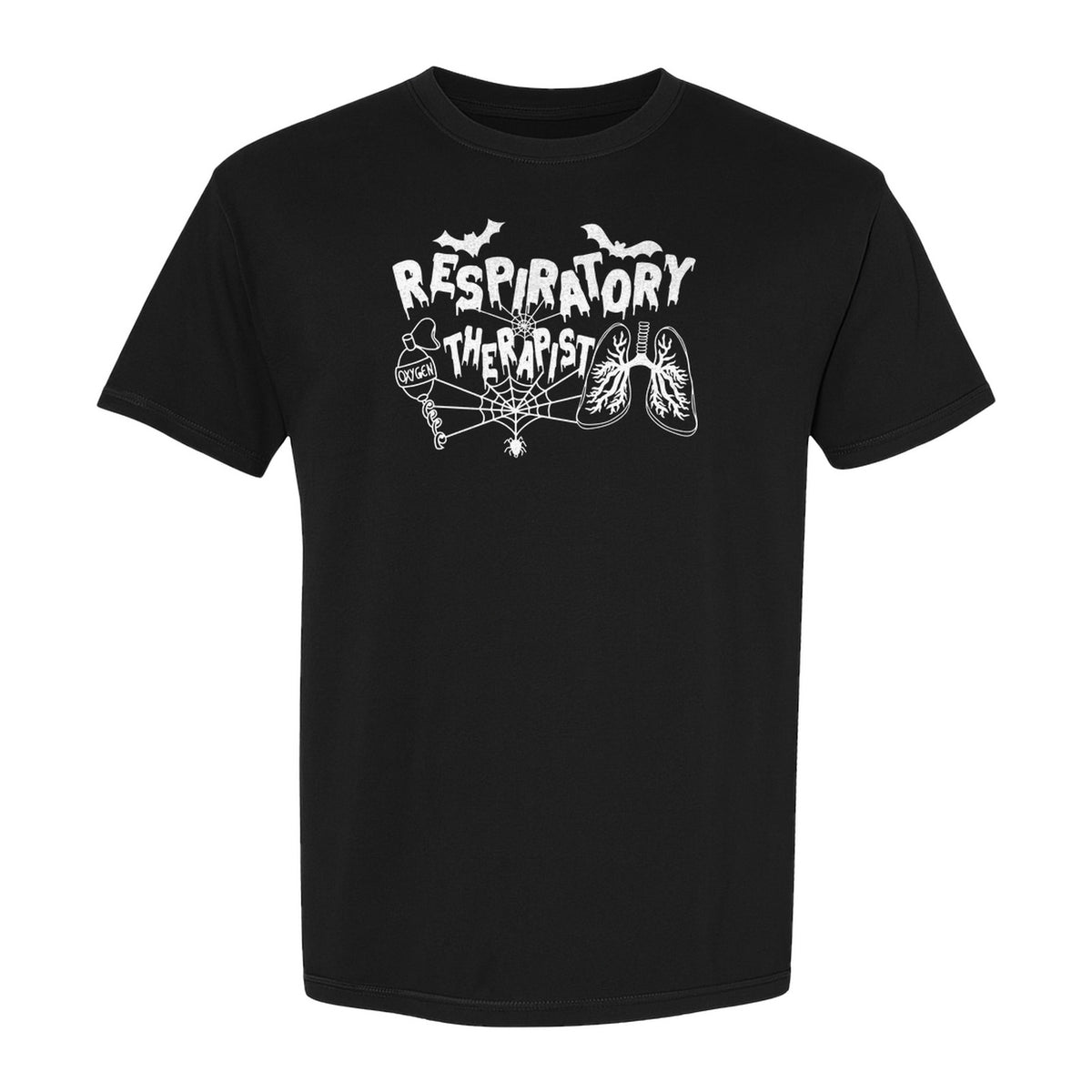 Respiratory Therapist T-Shirt, Spooky Halloween Lungs, Oxygen Tank and Spiderweb Graphic