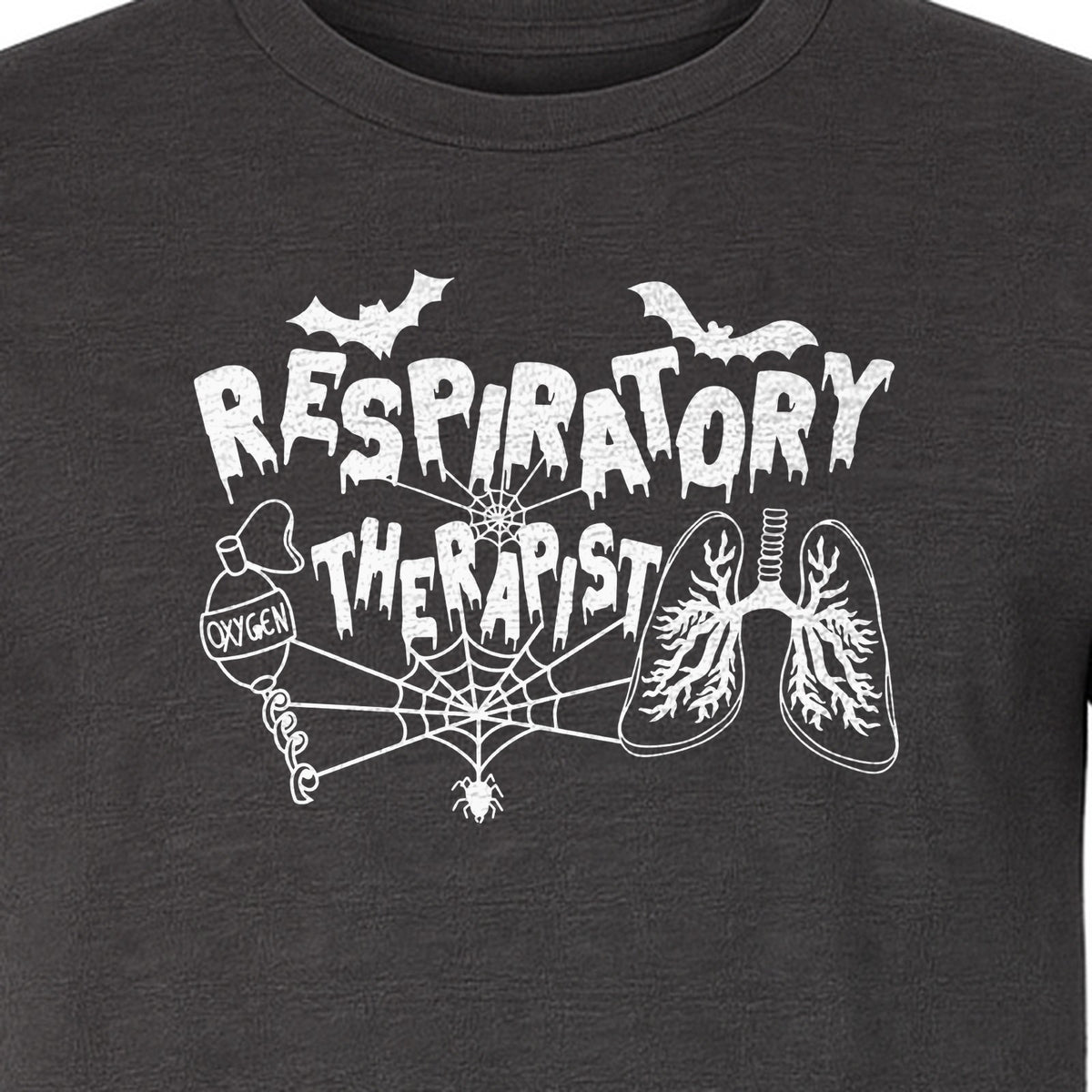 Respiratory Therapist T-Shirt, Spooky Halloween Lungs, Oxygen Tank and Spiderweb Graphic