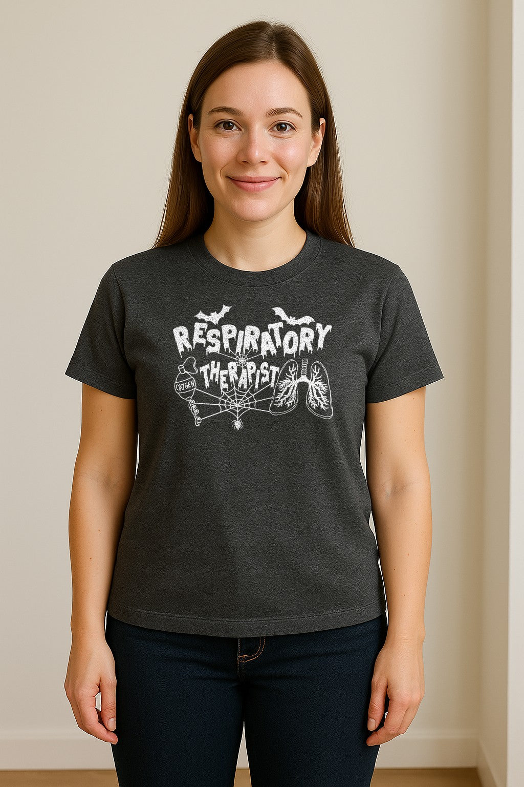 Respiratory Therapist T-Shirt, Spooky Halloween Lungs, Oxygen Tank and Spiderweb Graphic