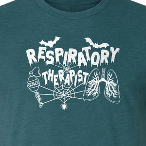 Respiratory Therapist T-Shirt, Spooky Halloween Lungs, Oxygen Tank and Spiderweb Graphic