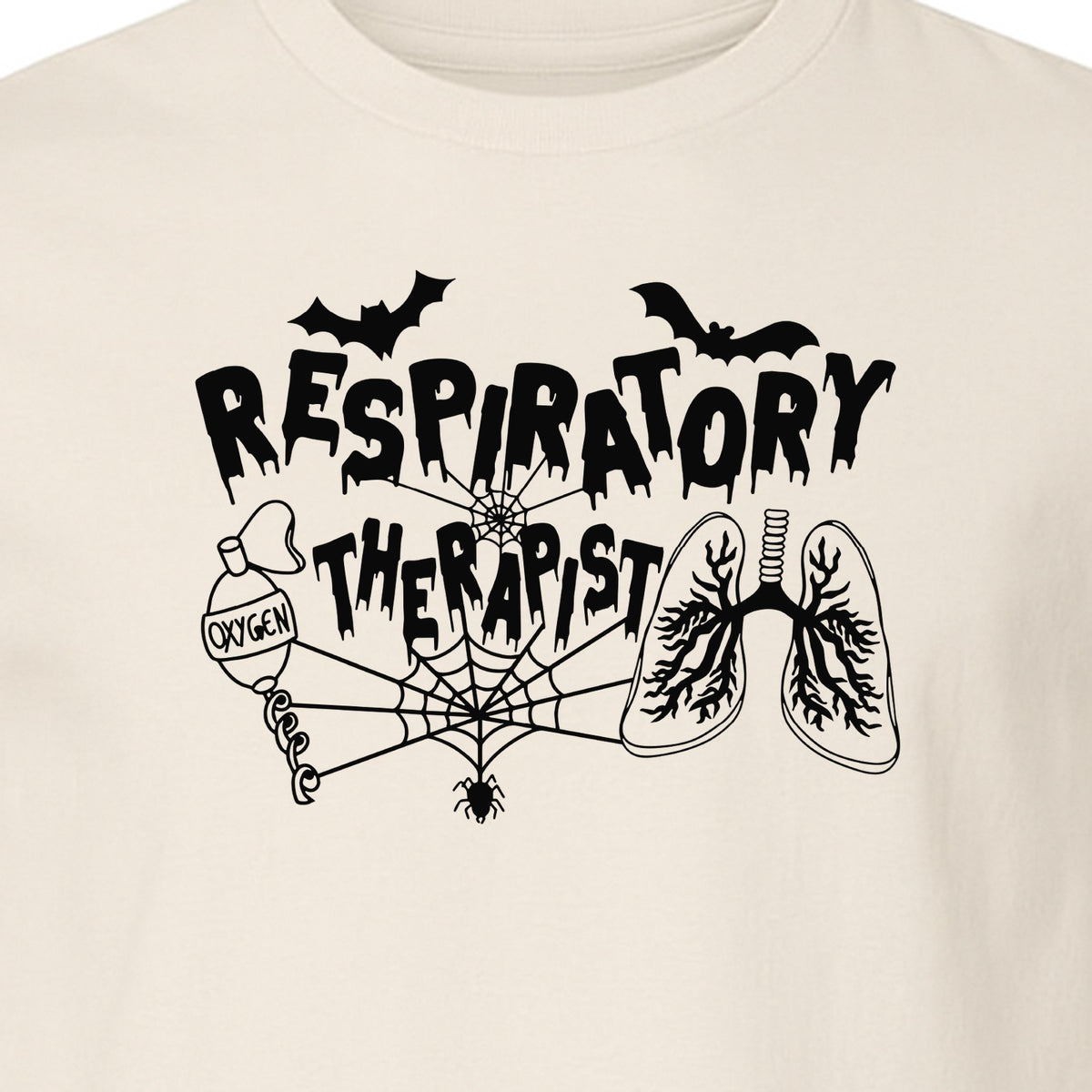 Respiratory Therapist T-Shirt, Spooky Halloween Lungs, Oxygen Tank and Spiderweb Graphic