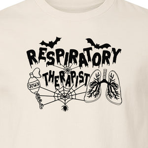 Respiratory Therapist T-Shirt, Spooky Halloween Lungs, Oxygen Tank and Spiderweb Graphic