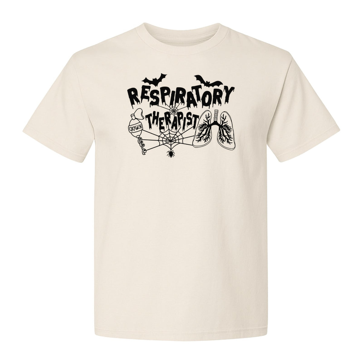 Respiratory Therapist T-Shirt, Spooky Halloween Lungs, Oxygen Tank and Spiderweb Graphic