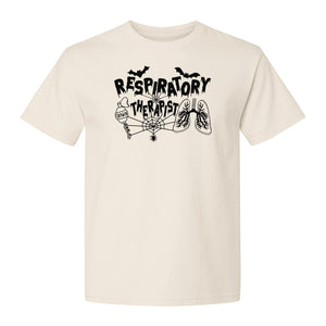 Respiratory Therapist T-Shirt, Spooky Halloween Lungs, Oxygen Tank and Spiderweb Graphic