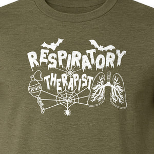 Respiratory Therapist T-Shirt, Spooky Halloween Lungs, Oxygen Tank and Spiderweb Graphic