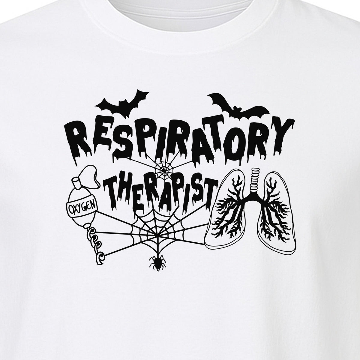 Respiratory Therapist T-Shirt, Spooky Halloween Lungs, Oxygen Tank and Spiderweb Graphic