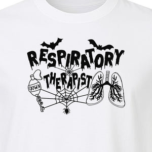 Respiratory Therapist T-Shirt, Spooky Halloween Lungs, Oxygen Tank and Spiderweb Graphic