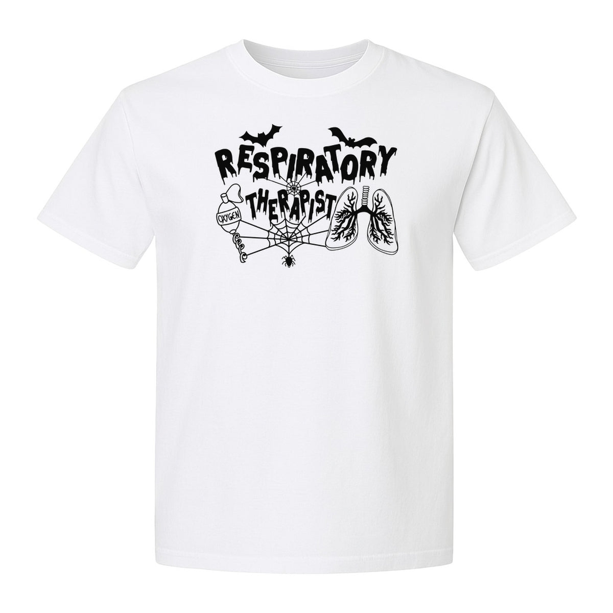 Respiratory Therapist T-Shirt, Spooky Halloween Lungs, Oxygen Tank and Spiderweb Graphic