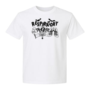 Respiratory Therapist T-Shirt, Spooky Halloween Lungs, Oxygen Tank and Spiderweb Graphic