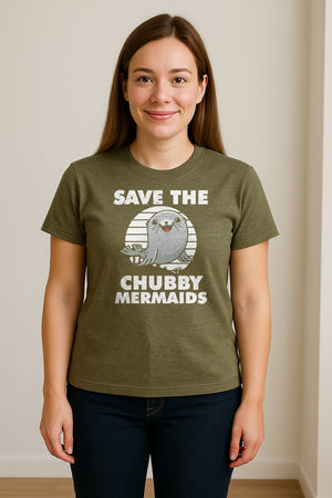 Seal T-Shirt, Save The Chubby Mermaids Graphic for Ocean Animal Lovers