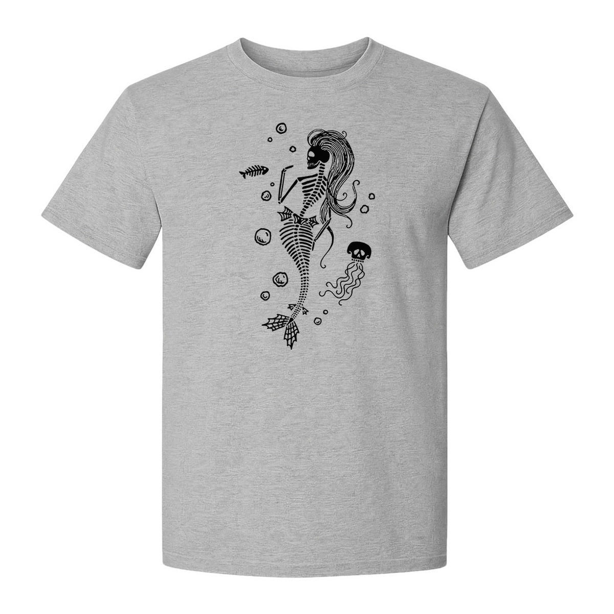 Mermaid Skeleton T-Shirt, Spooky Underwater Skelemaid Graphic for Halloween Parties and Ocean Fans