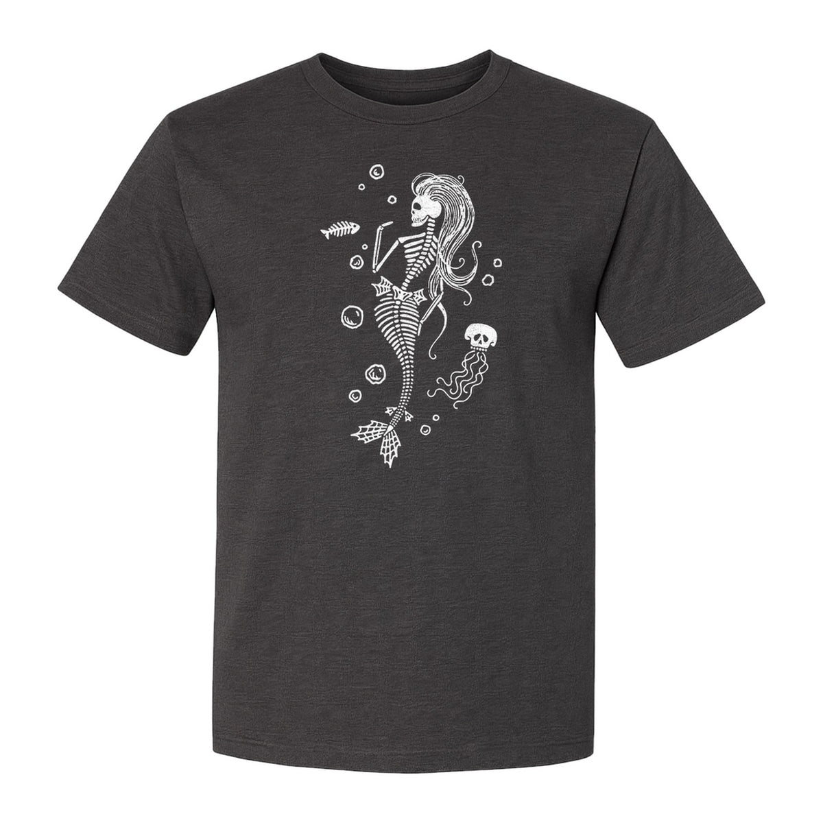 Mermaid Skeleton T-Shirt, Spooky Underwater Skelemaid Graphic for Halloween Parties and Ocean Fans