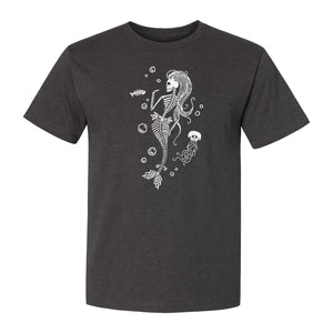 Mermaid Skeleton T-Shirt, Spooky Underwater Skelemaid Graphic for Halloween Parties and Ocean Fans