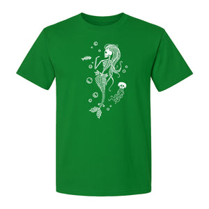 Mermaid Skeleton T-Shirt, Spooky Underwater Skelemaid Graphic for Halloween Parties and Ocean Fans