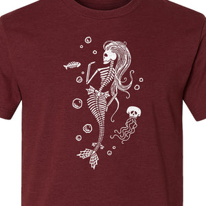Mermaid Skeleton T-Shirt, Spooky Underwater Skelemaid Graphic for Halloween Parties and Ocean Fans