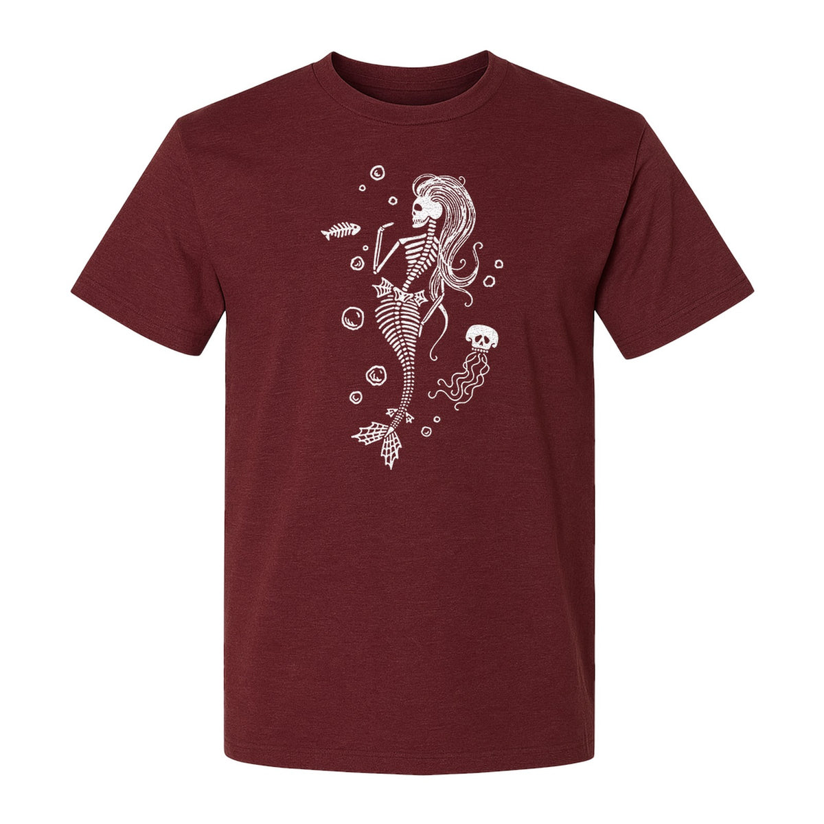 Mermaid Skeleton T-Shirt, Spooky Underwater Skelemaid Graphic for Halloween Parties and Ocean Fans