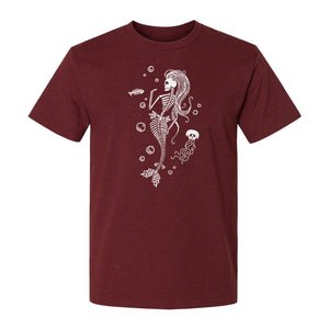 Mermaid Skeleton T-Shirt, Spooky Underwater Skelemaid Graphic for Halloween Parties and Ocean Fans