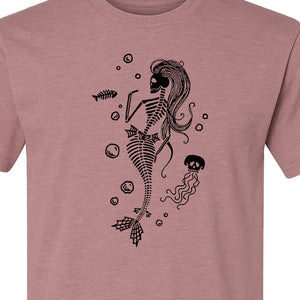Mermaid Skeleton T-Shirt, Spooky Underwater Skelemaid Graphic for Halloween Parties and Ocean Fans