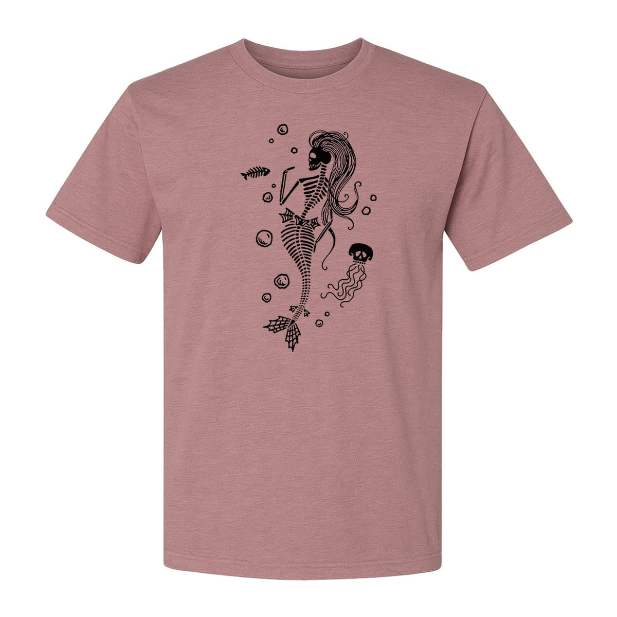 Mermaid Skeleton T-Shirt, Spooky Underwater Skelemaid Graphic for Halloween Parties and Ocean Fans