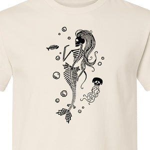 Mermaid Skeleton T-Shirt, Spooky Underwater Skelemaid Graphic for Halloween Parties and Ocean Fans