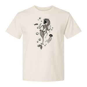 Mermaid Skeleton T-Shirt, Spooky Underwater Skelemaid Graphic for Halloween Parties and Ocean Fans
