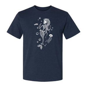 Mermaid Skeleton T-Shirt, Spooky Underwater Skelemaid Graphic for Halloween Parties and Ocean Fans
