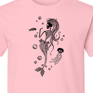 Mermaid Skeleton T-Shirt, Spooky Underwater Skelemaid Graphic for Halloween Parties and Ocean Fans
