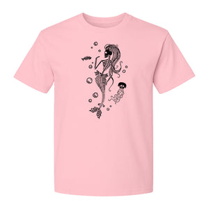 Mermaid Skeleton T-Shirt, Spooky Underwater Skelemaid Graphic for Halloween Parties and Ocean Fans