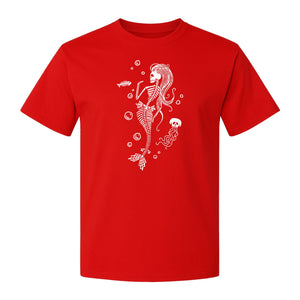 Mermaid Skeleton T-Shirt, Spooky Underwater Skelemaid Graphic for Halloween Parties and Ocean Fans